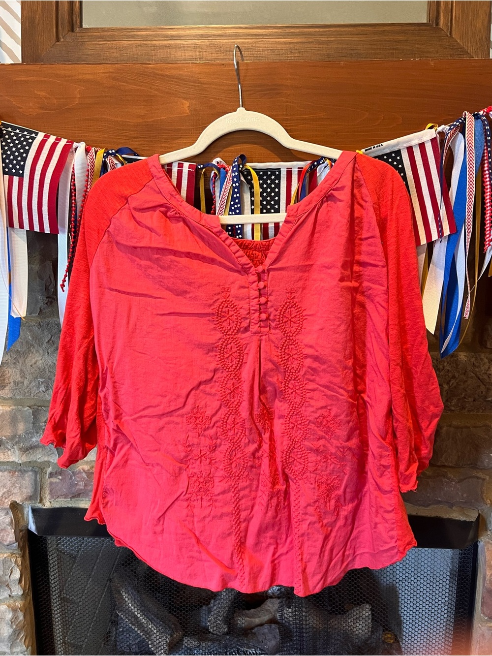 Nine West Vintage America Lightweight Coral-Red Embroidered top